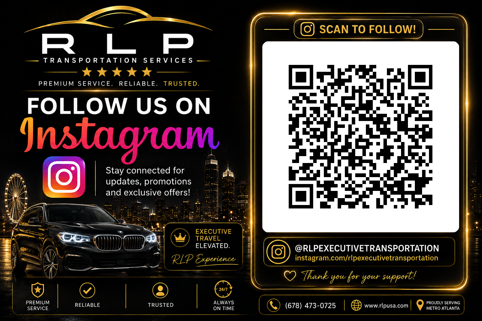 Follow RLP Transportation Services on Instagram using the QR code